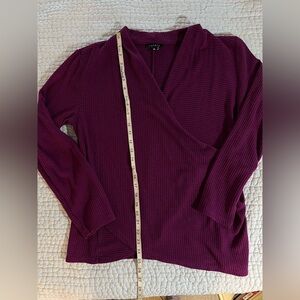 1. State Deep Purple Waffle Knit Faux Wrap Top